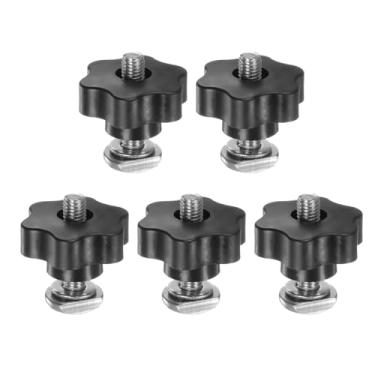 Imagem de HARFINGTON Kit de 5 conjuntos de puxadores de parafusos de trilho M10 x 45 mm parafusos roscados M10 x 48 mm de aperto de porca manual sextavada com arruela para gabaritos e luminárias de marcenaria,