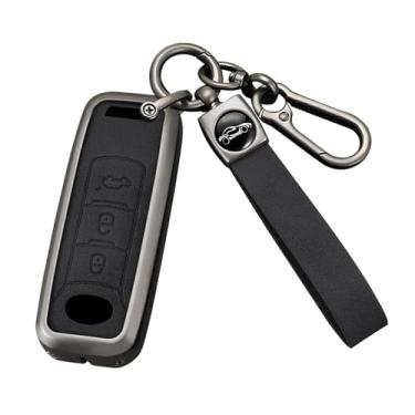 Imagem de HIBEYO Capa de chaveiro compatível com Trumpchi GAC GS3 GS5 GS6 Acessórios Capa de chave inteligente de couro e liga de zinco adequada para Trumpchi com chaveiros Tipo A preto