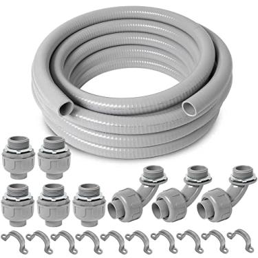 Imagem de yariwiz (1" de Diâmetro * 50 Pés) Kit de Conduíte de Pvc Estanque para Líquido de Conduíte Elétrico Flexível com Acoplamento de 5 Peças, Cotovelo de 3 Peças e Alça de 10 Peças, Vedação Estanque Flex E