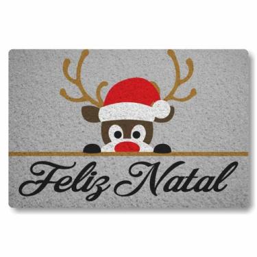 Imagem de Capacho para Apartamento Feliz Natal Rena 60x40cm cinza - Zap Tapetes 