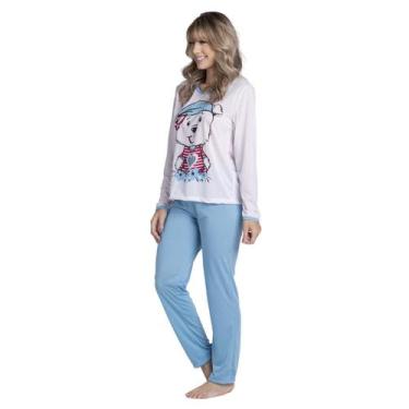 Imagem de Pijama Longo Malha Estampado Feminino Inverno Blusa e Calça - Bella Fi