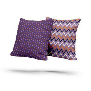 Imagem de Kit 2 Almofadas Com Enchimento Chevron Triângulos Roxo e Amarelo - Fab