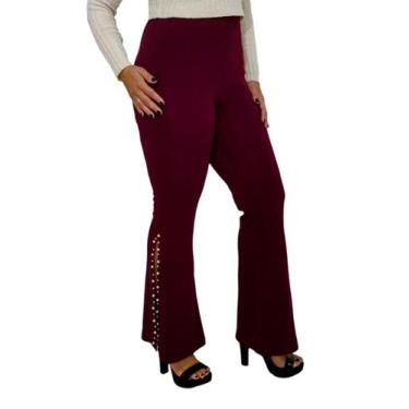 Imagem de Calça Feminina Flare Cintura Alta Fenda - Genérica, Vinho, G