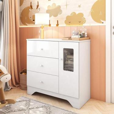 Imagem de Cômoda Infantil 1 Porta com Janela Retangulo e 3 Gavetas 100% MDF Coca