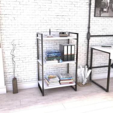 Imagem de Estante Industrial Kuadra com 2 Nichos 60 cm - Branco/Preto - Compace,