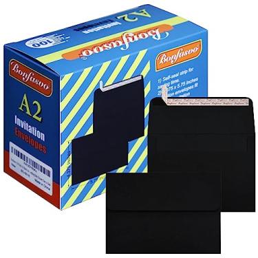 Imagem de Bonfasvo Pacote com 100 envelopes pretos A2 para convite 11 x 14,5 cm, autovedação, 120 g/m², envelopes de papel kraft para convites, fotos, documentos, casamento, chá de bebê, fácil de selar