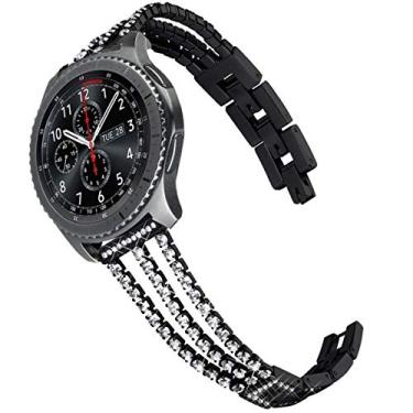 Imagem de Pulseiras de aço inoxidável compatíveis com relógio Galaxy 46 mm, pulseira de reposição de malha de metal de aço inoxidável de 22 mm para Samsung Gear S3 Frontier/Clássico/Moto 360 2ª geração 46 mm para homens e mulheres., 22mm, Black.
