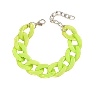 Imagem de A-yeite Pulseiras de acrílico neon dos anos 80 anos 90 com elos grossos doce macaron cor doce resina pulseira para mulheres coloridas verão praia festa Y2k joias, Adjustable, Acrílico, Sem Pedra