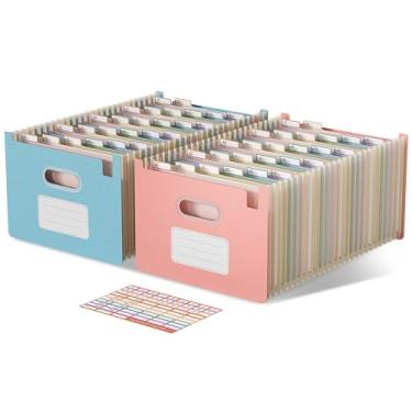 Imagem de Organizador de arquivos sanfonados, pastas expansíveis de palha de trigo com 26 bolsos, parte superior vertical e aberta, organizador de recibos de notas A-Z, 100% livre de BPA, retorno à natureza,