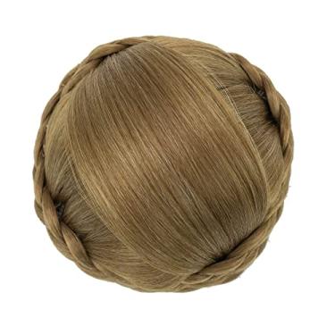 Imagem de IMISSU Capa de cabelo de dançarina de chignon trançado tamanho pequeno apliques de cabelo scrunchies coque peruca updo (M1 Mistura de cobre)