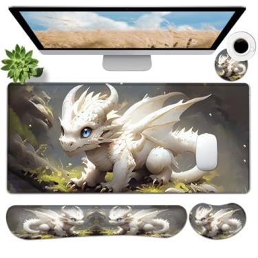 Imagem de JVGFYNKL Conjunto grande de mouse pad para jogos, suporte ergonômico para teclado de espuma viscoelástica + descanso de pulso para mouse + tapete de mesa estendido com base de borracha antiderrapante,