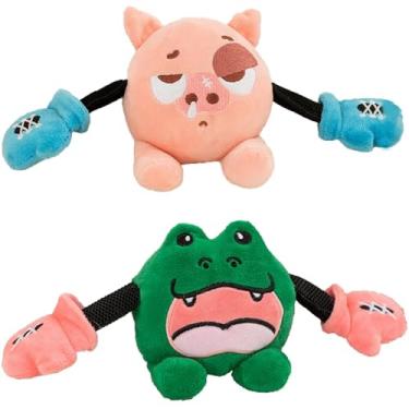 Imagem de MooGlamor Boxer Brinquedos interativos para cães brinquedo indestrutível para cães com rangido e de alta elasticidade para mastigadores agressivos (porco rosa e crocodilo verde)