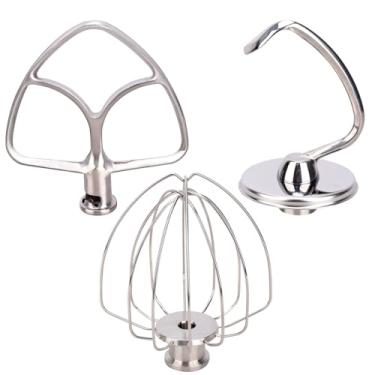 Imagem de Suporte de aço inoxidável Kitchenaid Acessórios para misturador de 3 peças K45DH Gancho de massa K45B Batedor plano K45WW Batedor de arame Acessórios para auxiliar de cozinha KitchenAid 4,5-5 Qt