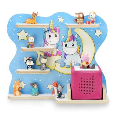Imagem de stadtecken Prateleira de madeira para caixa de música I adequada para Toniebox e ca. 35 tonies I armazenamento perfeito no quarto das crianças I para montar ou pendurar (médio, corujas noturnas)