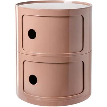 Imagem de Mesa de cabeceira redonda de plástico de 2/3/4 níveis de armazenamento com gavetas e porta deslizante, armário de cabeceira moderno nórdico para quarto, B, 30 x 40 cm