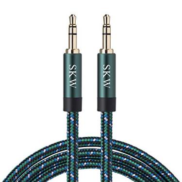 Imagem de SKW Cabo auxiliar para carro, cabo auxiliar de 3,5 mm a 3,5 mm/cabo de conector de áudio/cabo de fone de ouvido para iPhone, iPod, iPad, Echo Dot, Sony e mais (verde escuro, 1 m)