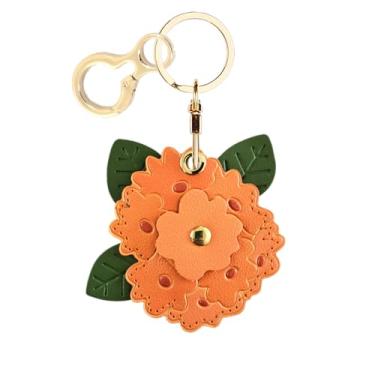 Imagem de Capa de couro compatível com AirTag, linda capa protetora para Apple Air Tag com anel de chaveiro, antiarranhões, rastreador GPS para chaves, bolsa, animais de estimação (hortênsia vermelha)