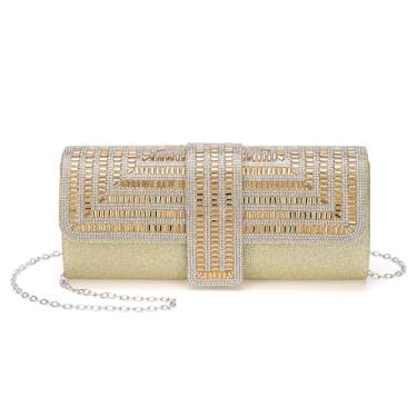 Imagem de DTGN Bolsas de noite, bolsas de mão para mulheres, formais, com strass, brilhantes, estilosas para discoteca, casamento, festa de convidada, dourada, Dourado, L (US 12)
