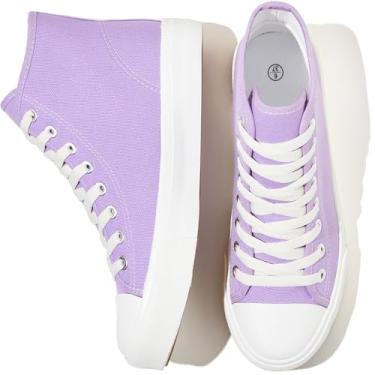 Imagem de Uoidru Tênis de cano alto feminino de lona, lona, cano alto, feminino, casual, cadarço, Roxo claro, 36