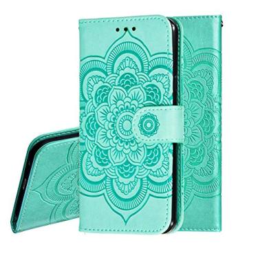 Imagem de OOPKINS Capa de couro PU compatível com iPhone 13 mini mandala design em relevo capa de telefone flip notebook carteira compartimento para cartão suporte magnético capa para iPhone 13 mini mandala