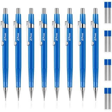 Imagem de 8 lápis mecânico de 0,7 mm de metal, lapiseira, retrátil, automática, com recargas de 0,7 mm para escrever desenho, assinatura, barril azul