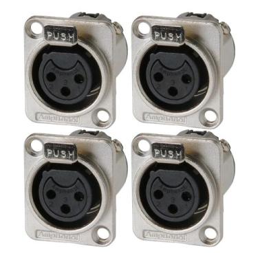 Imagem de Kit 4 Conectores Xlr 3p Femea Painel Amphenol Ac3fdz/n