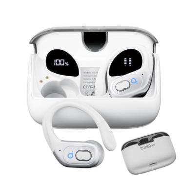 Imagem de Basike Fone de Ouvido Sem Fio Esportivo BLuetooth 5.3 TWS，Tela LED Dupla, 3 Tamanhos Tampões Ouvido Intercambiáveis, Suporta chamadas de voz, adequadas para Android e IOS (Branco)
