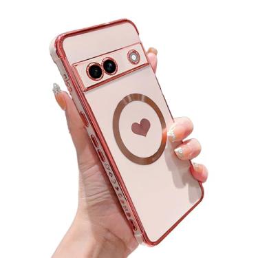 Imagem de phylla Capa de telefone magnética para Google Pixel 7A 15.5 cm 5g [compatível com MagSafe] Capa protetora de coração fofa com revestimento de luxo para mulheres macia à prova de choque lateral com