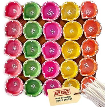 Imagem de Conjunto de 12 peças de presente Diwali / decorações argila Diya. Lâmpada de óleo natural feita à mão/Diyas tradicionais bem-vindos com algodão pastilhas Batti. Lâmpada Deepawali Diya. Lâmpada de óleo de barro. Itens de presente indiano...