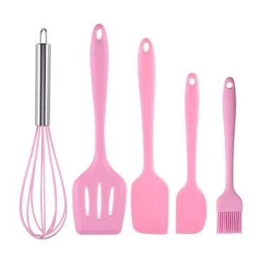 Imagem de Kit Utensílios Pincel Espátula Silicone Rosa Cozinha Batedor