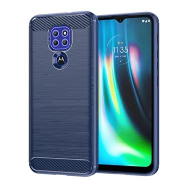 Imagem de GTBDEKI Capa para Moto G9 Play/Moto E7 Plus/Moto G9 XT2083, capa traseira de silicone macio resistente à prova de choque de fibra de carbono para Motorola Moto G9 Play azul