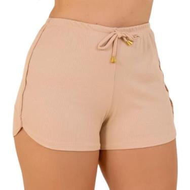 Imagem de Short Feminino de Malha Canelada Bege Ajustável - Fortaleza Jeans, Úni