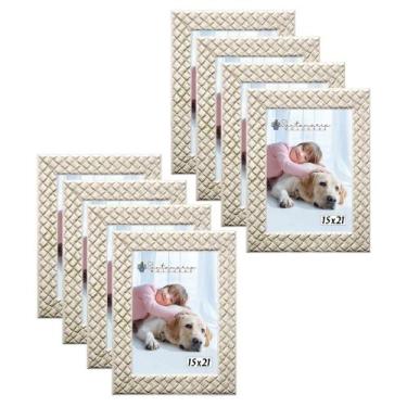 Imagem de Kit 8 Molduras Porta Retrato 15x21 3cm Relevo Bege - Santamaria Moldur