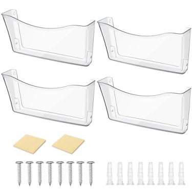 Imagem de Organizador de arquivos de acrílico para montagem na parede com porta-arquivos de documentos transparentes para exibição e retenção de arquivos, revistas, correio (4 peças)
