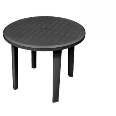 Imagem de Mesa Lazer Redonda Resistente Plastico Desmontável Preta Jardim Centro Dobravel Preta Branca