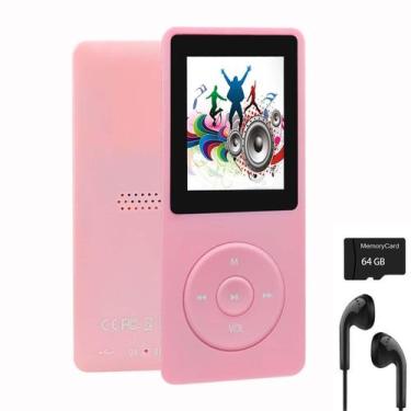 Imagem de Leitor de MP3 Infantil imkavery MP20 64GB com Fone de Ouvido Rosa