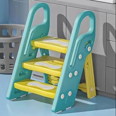 Imagem de Escada dobrável Banqueta dobrável para crianças para pia de banheiro, banqueta ajustável de 3 degraus para crianças, banco de treinamento para penico com alças, ajudante de banco de cozinha infantil,