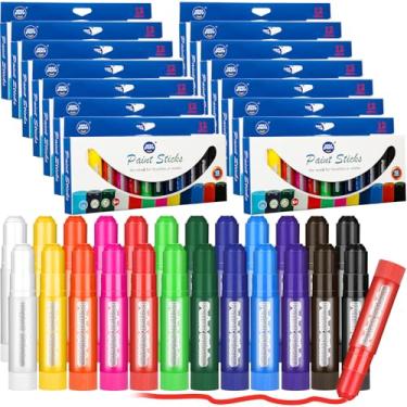 Imagem de Fulmoon 192 bastões de tinta têmpera para crianças, 12 cores, laváveis, em massa, seguros para artes e artesanato, bastões de tinta de secagem rápida, giz de cera de tinta infantil para papel,