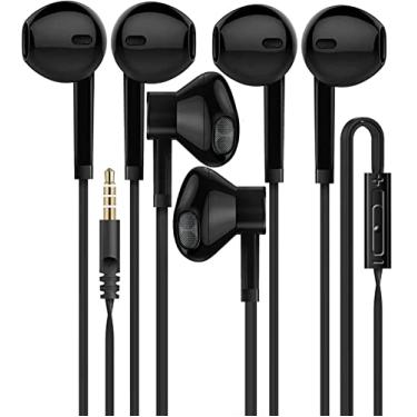 Imagem de Fones de ouvido [pacote com 3] Fones de ouvido intra-auriculares certificados com microfone, fones de ouvido estéreo HD premium com controle interno, fones de ouvido com isolamento de ruído, com fio, dispositivos de áudio de 3,5 mm (preto)