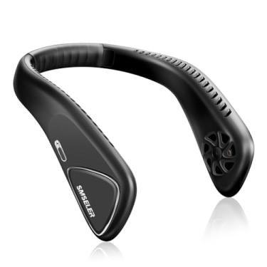 Imagem de SMSELER Ventilador Portátil Sem Lâmina: 6000 mAh Recarregável, Ar Condicionado Pessoal de 3 Velocidades, Ângulo Ajustável, Resfriamento Mãos-Livres, Preto