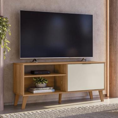 Imagem de Rack 120cm para TV até 50" 1 Porta Madri Cor Nature e Off White - Peternella