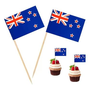 Imagem de 100 Pçs Bandeira da Nova Zelândia Bandeiras de palito de dente neozelandês, palitos de coquetel, mini palito, topos de cupcake, palitos de país, decoração de festa, celebração, coquetel, comida, bar,