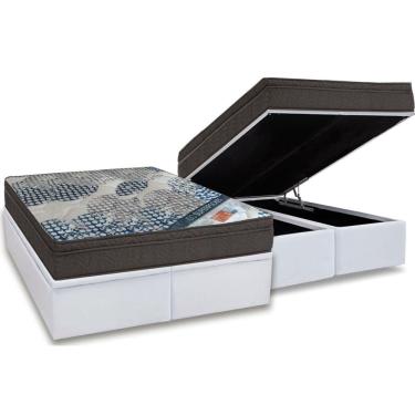Imagem de Cama Box Baú Queen: Colchão Molas SuperPocket Ensacadas Ortobom Fort Tech iso + Base crc Courano White(158x198)