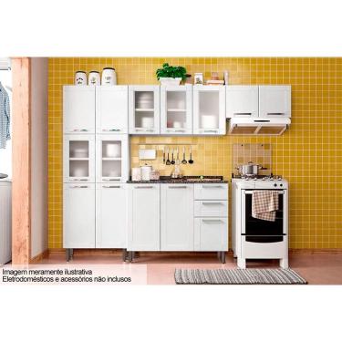 Imagem de Kit de Cozinha Modulada 4 Peças Múltipla (2 Armários + 1 Balcão + 1 Paneleiro) C4P75 Branco - Bertolini
