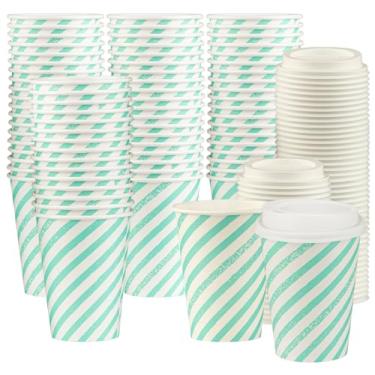 Imagem de Smygoods Copos de café descartáveis com tampas, copos quentes de papel To Go, azul água (340 g, 100 unidades) para bebidas quentes, café, chá, expresso, cacau - Vasos Para Cafe