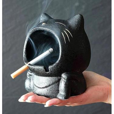 Imagem de EatingBiting Cinzeiro criativo de gato de desenho animado fofo de 11,4 cm para casa sala de estar personalidade tendência da moda cinzeiro grande anti-voador