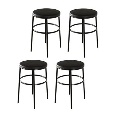 Imagem de Kit 4 Banqueta Itália Redonda Estofada 65cm Aço Preto e Corino Impermeável - para Cozinha e Bar