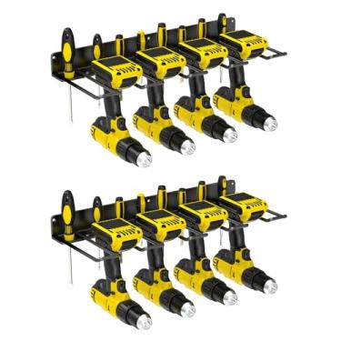 Imagem de jsyonii Suporte de perfuração de parede, organizador de ferramentas elétricas, 8 suportes de perfuração de metal sem fio, organizador de furadeira resistente para garagem, oficina, galpão, porão, 2