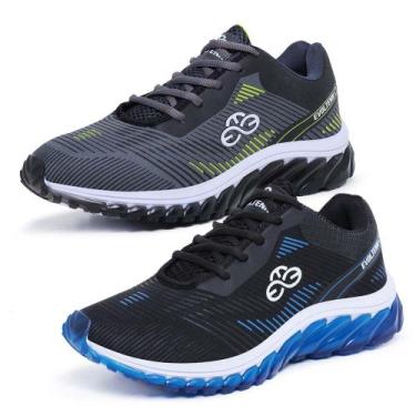 Imagem de Kit 2 Tênis Masculino Esportivo Evoltenn Tube Runner, Cinza, Azul, 39