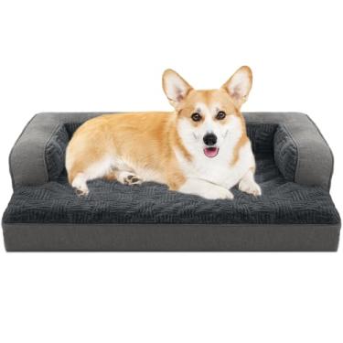 Imagem de Camas ortopédicas para cães médios e pequenos, sofá-cama para cães com capa lavável removível e parte inferior antiderrapante e espuma de suporte, sofá-cama e móveis, 91 x 58 cm, cinza